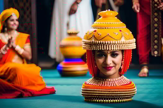 a woman in traditional indian dress sits on a chair. AI-Generated photo