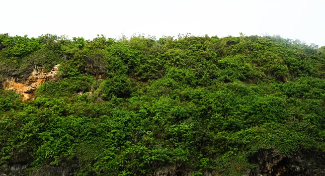 panoramic view of the beach, coral mountains with waves in the afternoon photo