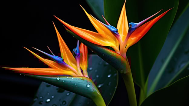 Bird of paradise leaves with orange flower photo