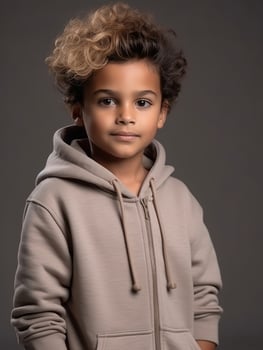Happy Indian kid in casual clothing against a neutral background AI Generative photo