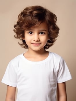 Happy Indian kid in casual clothing against a neutral background AI Generative photo