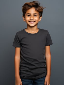 Happy Indian kid in casual clothing against a neutral background AI Generative photo