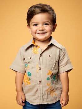 Happy Mexican kid in casual clothing against a neutral background AI Generative photo