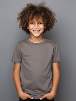 Happy Mexican kid in casual clothing against a neutral background AI Generative photo