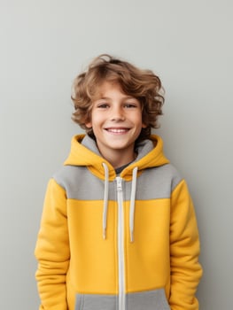 Happy Mexican kid in casual clothing against a neutral background AI Generative photo