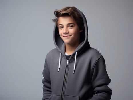 Happy Mexican kid in casual clothing against a neutral background AI Generative photo
