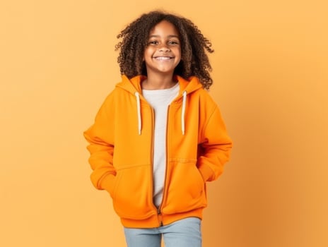Happy Mexican kid in casual clothing against a neutral background AI Generative photo