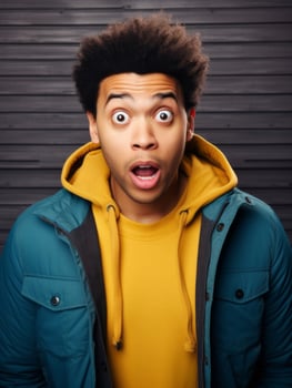 Young man with African features who appears to be shoched AI Generative photo