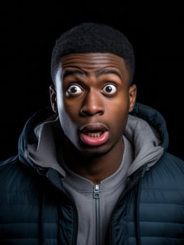 Young man with African features who appears to be shoched AI Generative photo