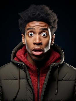 Young man with African features who appears to be shoched AI Generative photo
