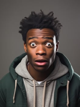 Young man with African features who appears to be shoched AI Generative photo