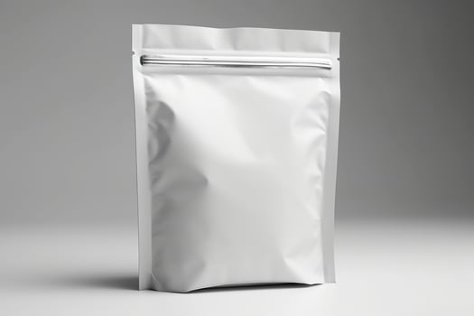 A packaging white carton or pouches bag with light silver ml packaging template illustration stock photo Generative AI