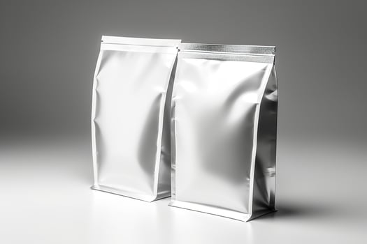A packaging white carton or pouches bag with light silver ml packaging template illustration stock photo Generative AI