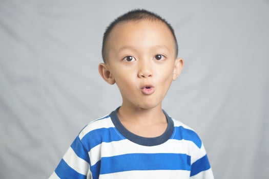 Asian boy gets excited when he sees something photo