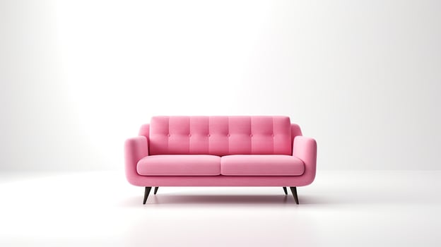 A pink couch in front of a white wall photo