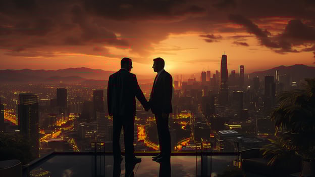 Two people businessman shaking hands to confirm a business deal agreement photo