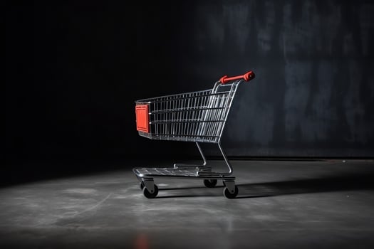 Composition of black friday shopping cart with gift boxes or bags on dark background and copy space concept by AI Generated photo