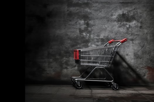 Composition of black friday shopping cart with gift boxes or bags on dark background and copy space concept by AI Generated photo