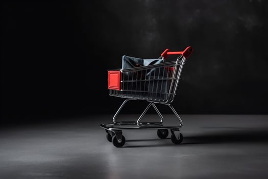 Composition of black friday shopping cart with gift boxes or bags on dark background and copy space concept by AI Generated photo