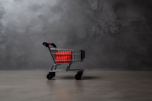 Composition of black friday shopping cart with gift boxes or bags on dark background and copy space concept by AI Generated photo