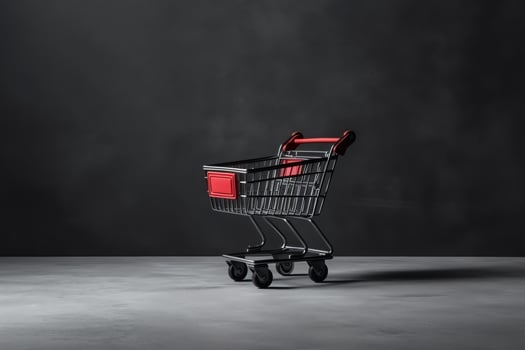 Composition of black friday shopping cart with gift boxes or bags on dark background and copy space concept by AI Generated photo