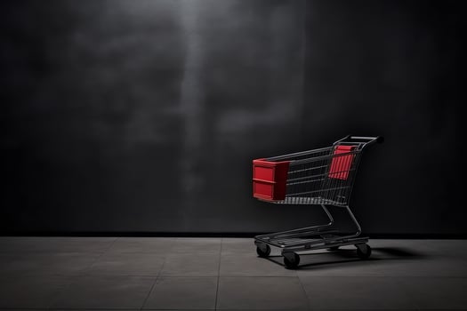 Composition of black friday shopping cart with gift boxes or bags on dark background and copy space concept by AI Generated photo
