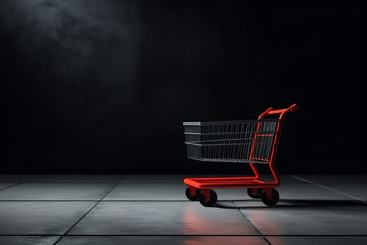 Composition of black friday shopping cart with gift boxes or bags on dark background and copy space concept by AI Generated photo
