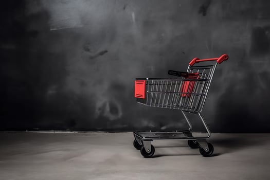 Composition of black friday shopping cart with gift boxes or bags on dark background and copy space concept by AI Generated photo
