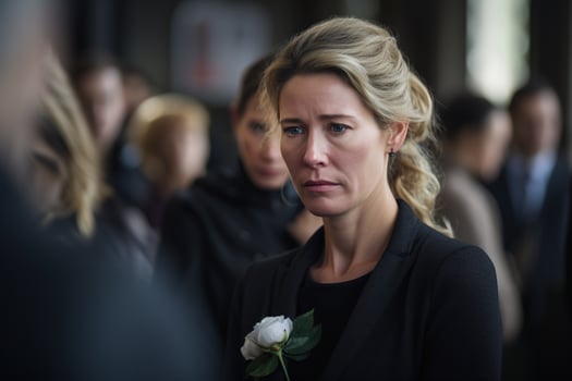 Portrait of a sad woman with a funeral bouquet of flowersAI generated photo