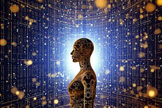 3D rendering technology robotics data analytics or futuristic cyborg with artificial intelligence concept by AI Generated photo