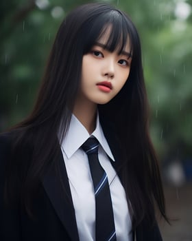 AI Generative Beautiful asian girl wearing black suit shirt and tie photo