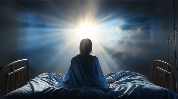 Sunlight Shining through on to a Bed, religious scenery, AI Generative photo