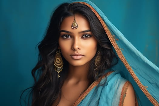 Ai generated Studio portrait of beautiful indian woman in casual and national dress in different colours background photo