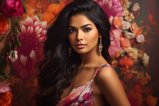 Ai generated Studio portrait of beautiful indian woman in casual and national dress in different colours background photo