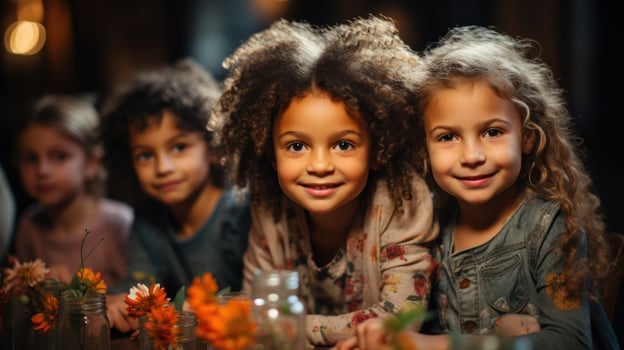 The photograph of different groups of children depicts their harmony, joy, moments of play and discovery.. Generative AI photo