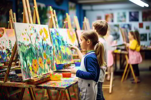 Children painting on easels in art class photo