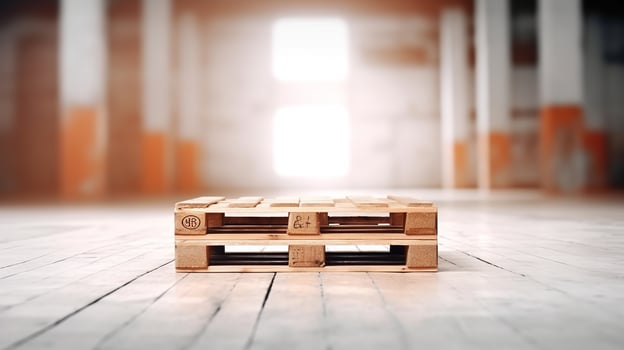 A wooden pallet sitting on a wooden floor in an empty room photo
