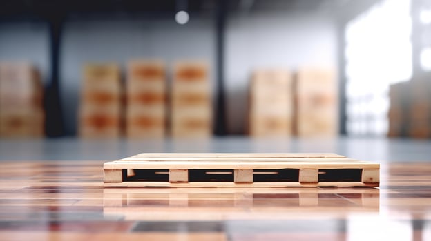 A wooden pallet sitting on the floor in an empty warehouse photo