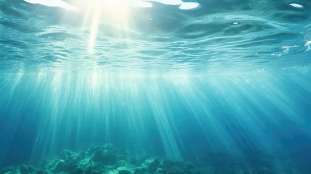 Summer time under sea. Ocean in clean and clear water with ray of sunlight photo