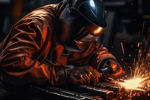 Industrial Metal Welding. Masked worker. photo