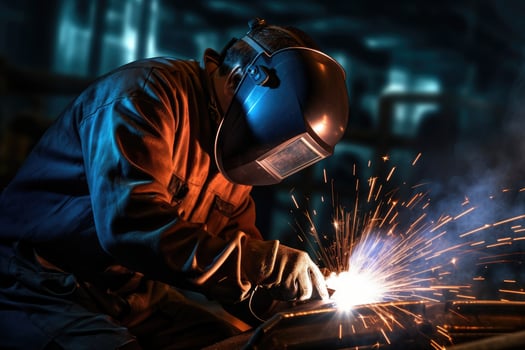 Industrial Metal Welding. Masked worker. photo