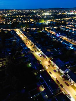 Aerial View of Illuminated Residential District of Luton City of England photo