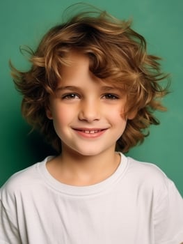 Happy European kid in casual clothing against a neutral background AI Generative photo