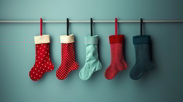 of Stockings Christmas tree, AI Generated. photo
