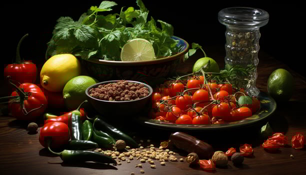 Freshness of organic vegetables, a healthy meal on wooden table generated by AI photo