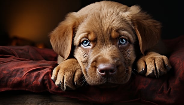 A cute puppy lying down, looking at the camera generated by AI photo