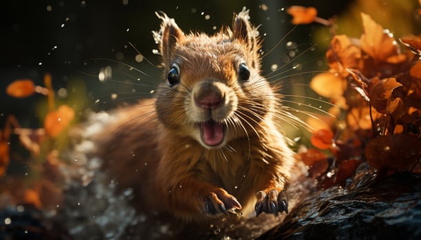 A cute small mammal sitting in the wet autumn grass generated by AI photo