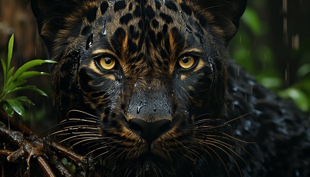 A cute feline mammal looking at camera in the forest generated by AI photo