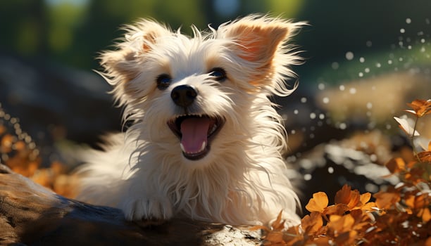 A cute puppy playing in the grass, enjoying the outdoors generated by AI photo