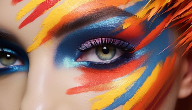 Vibrant colors paint a fantasy of beauty on a woman face generated by AI photo
